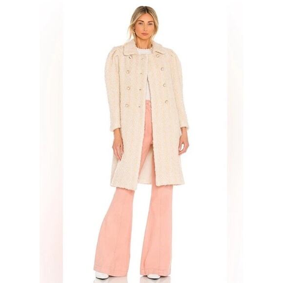 LoveShackFancy Winter White Asryn Tweed Double Breasted Long Coat Size Medium - Picture 3 of 13